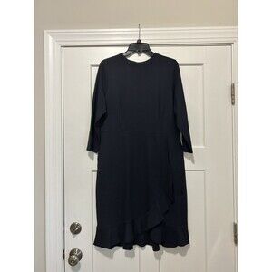 J Jill Ponte Jersey Dress Size Medium 3/4 Sleeves Ruffles Pockets Black Stretchy
